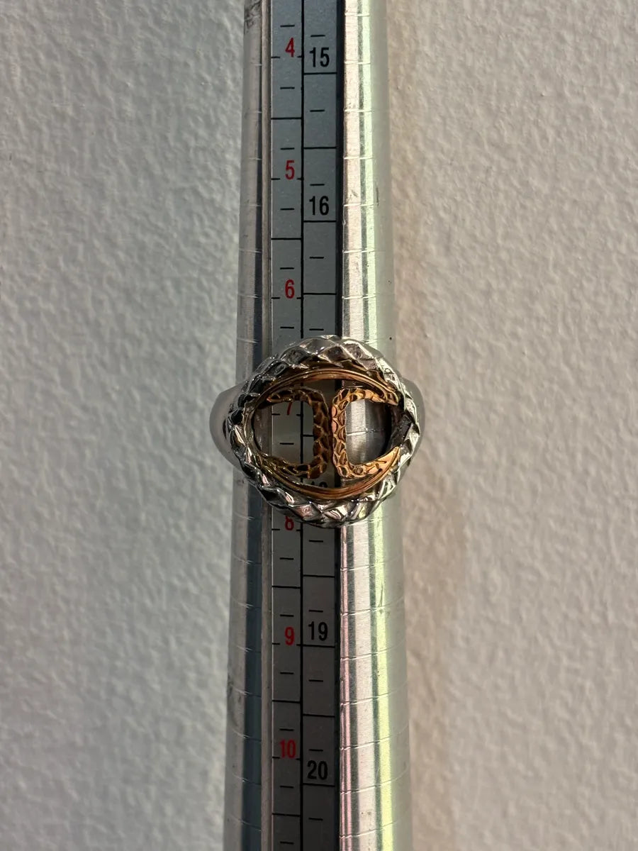 2000s Cavalli Two-Tone Silver Gold Textured Statement Ring UqOBxWt 8