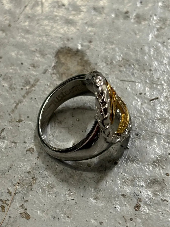 2000s Cavalli Two-Tone Silver Gold Textured Statement Ring UqOBxWt 5