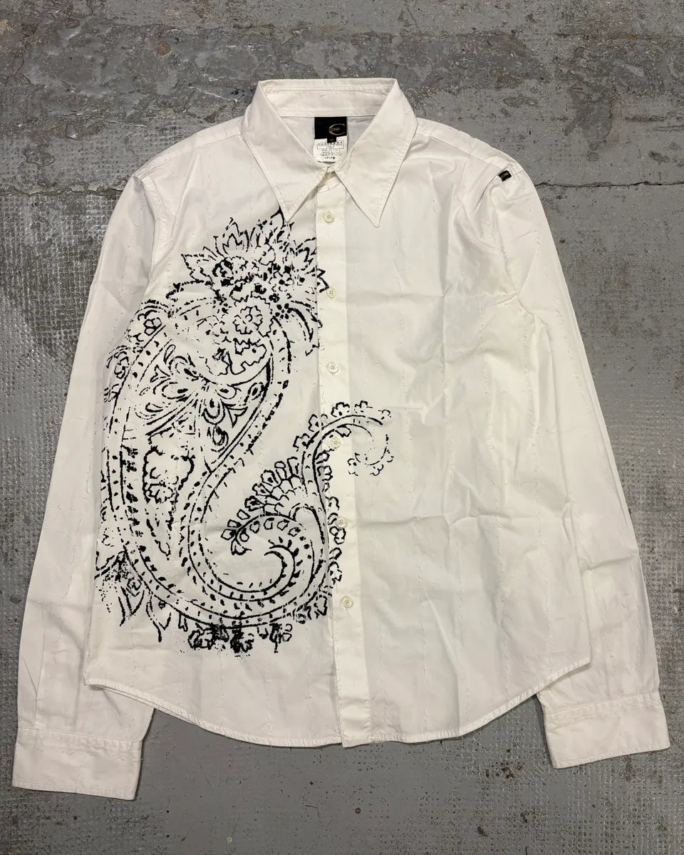 2000s Cavalli White Presley Tribal Floral Shirt DLSnRpK 0