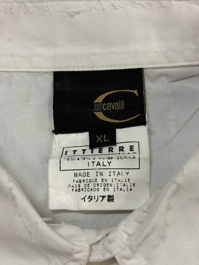 2000s Cavalli White Presley Tribal Floral Shirt DLSnRpK 9