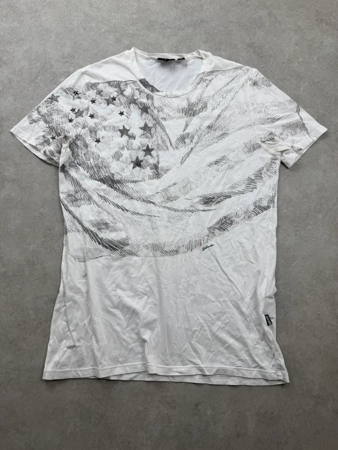 2000s Cavalli White Flag Stars Print T-Shirt PKtJggf 2