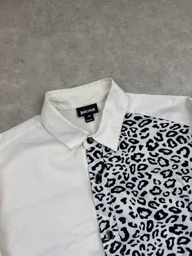 SS2019 Cavalli White & Black Leopard Dalmatien Shirt dYyCJsj 3