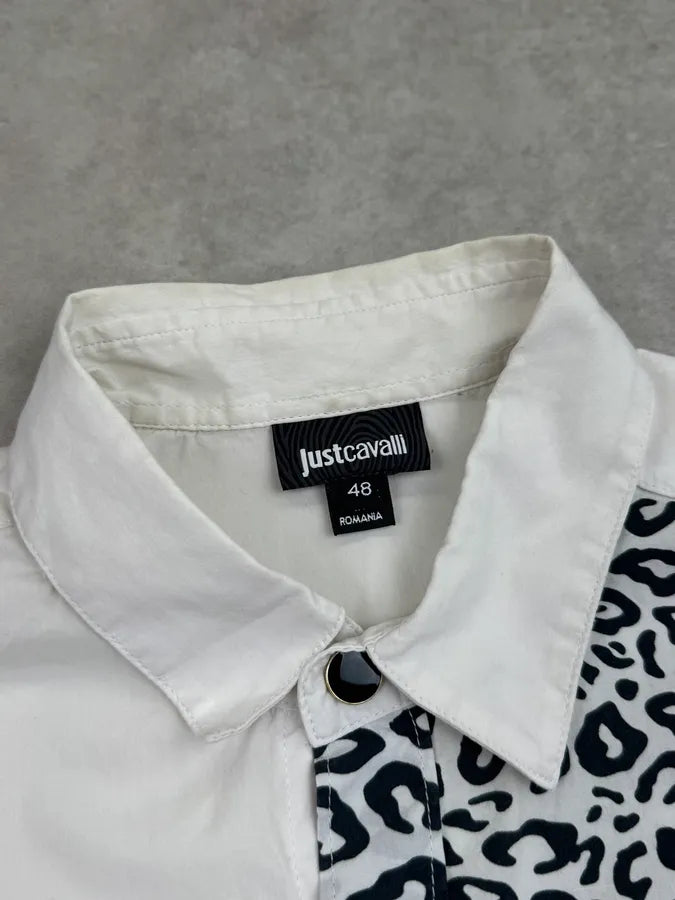 SS2019 Cavalli White & Black Leopard Dalmatien Shirt dYyCJsj 7