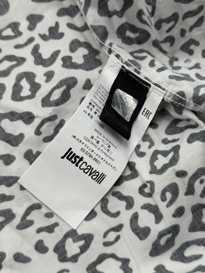 SS2019 Cavalli White & Black Leopard Dalmatien Shirt dYyCJsj 10