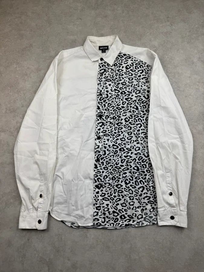 SS2019 Cavalli White & Black Leopard Dalmatien Shirt dYyCJsj 0