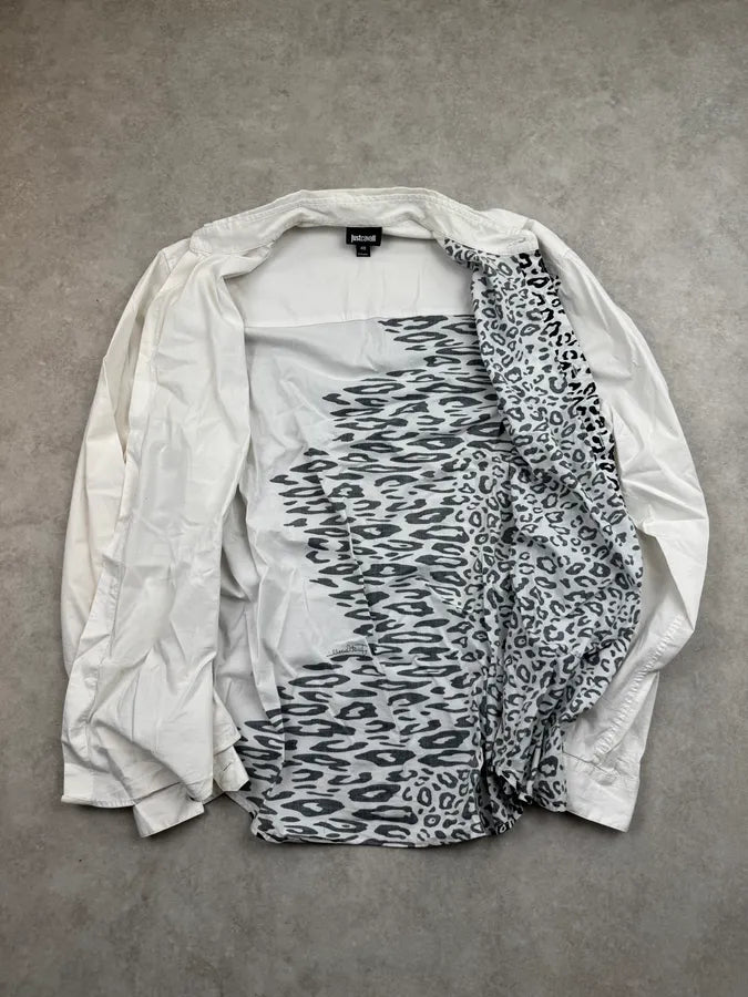 SS2019 Cavalli White & Black Leopard Dalmatien Shirt dYyCJsj 6