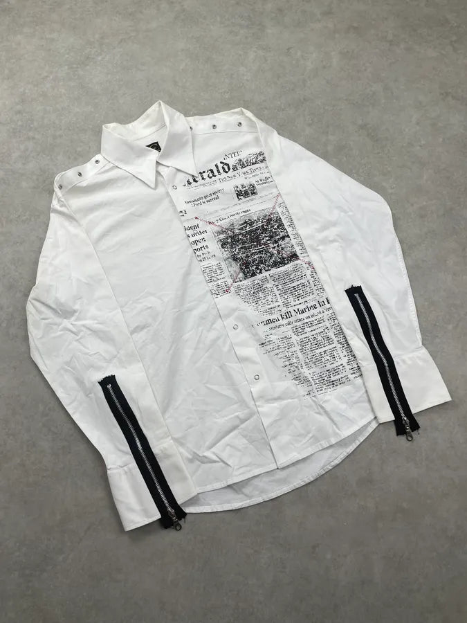 2000s Cavalli White Newspaper Print Shirt WtJvZRS 6