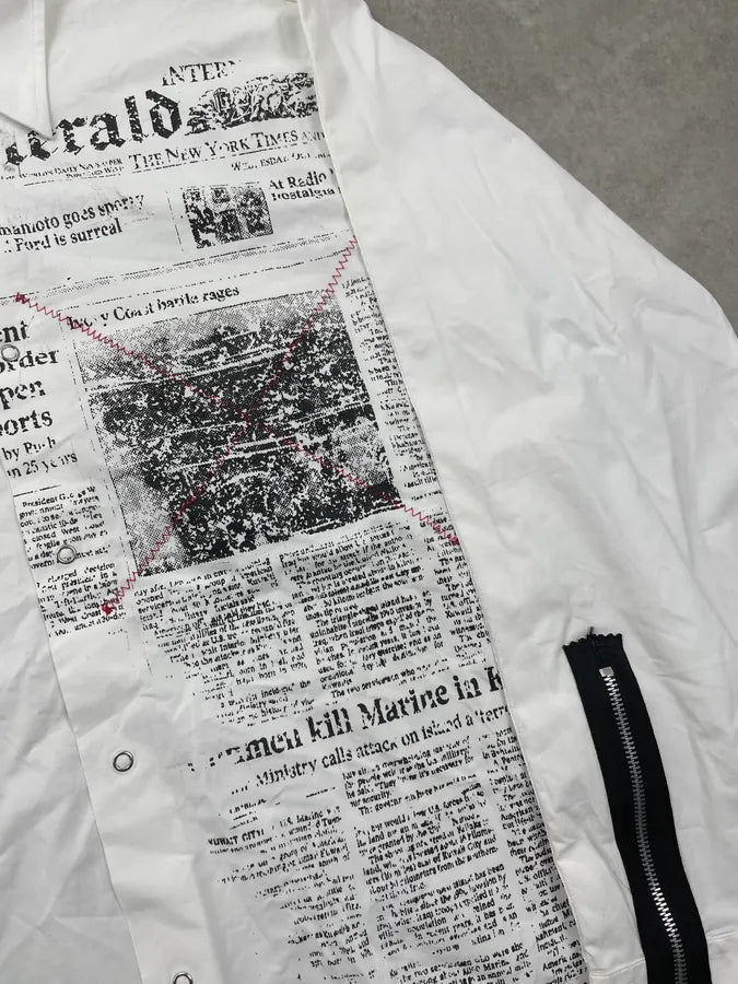 2000s Cavalli White Newspaper Print Shirt WtJvZRS 5