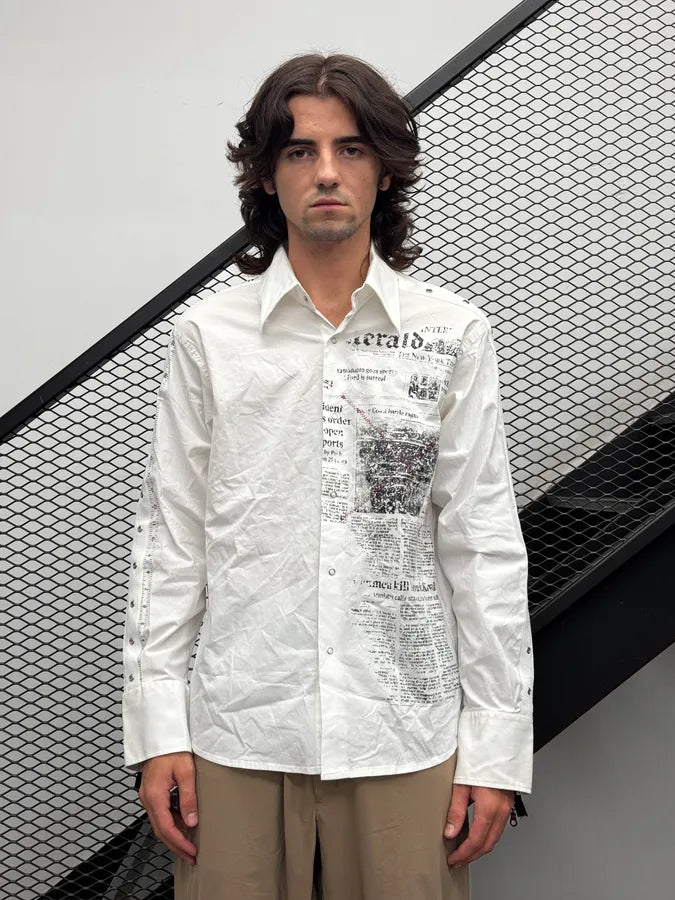 2000s Cavalli White Newspaper Print Shirt WtJvZRS 2