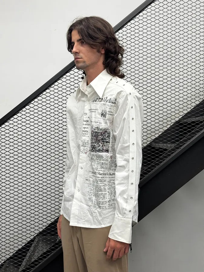 2000s Cavalli White Newspaper Print Shirt WtJvZRS 3
