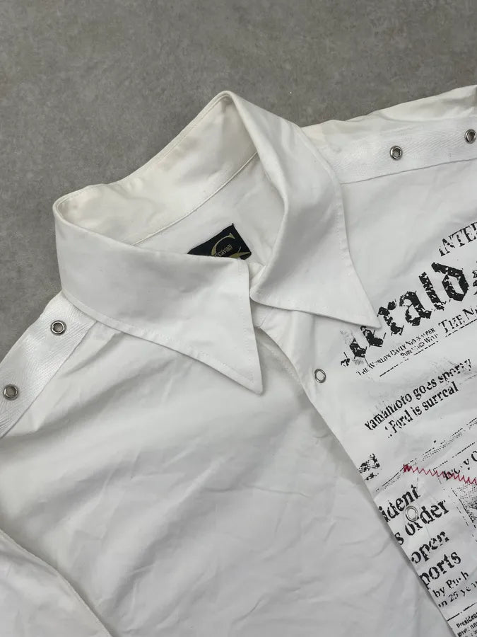 2000s Cavalli White Newspaper Print Shirt WtJvZRS 8