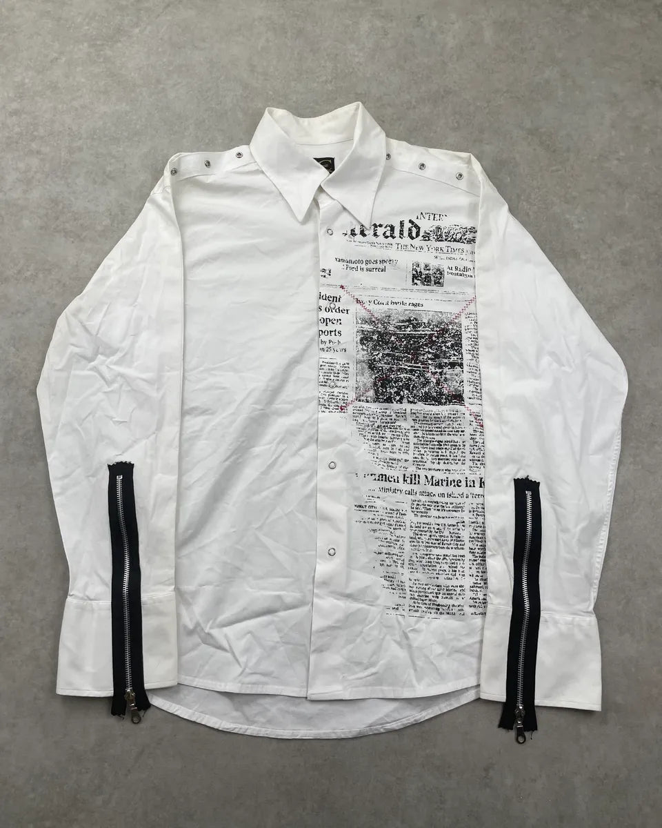 2000s Cavalli White Newspaper Print Shirt WtJvZRS 0