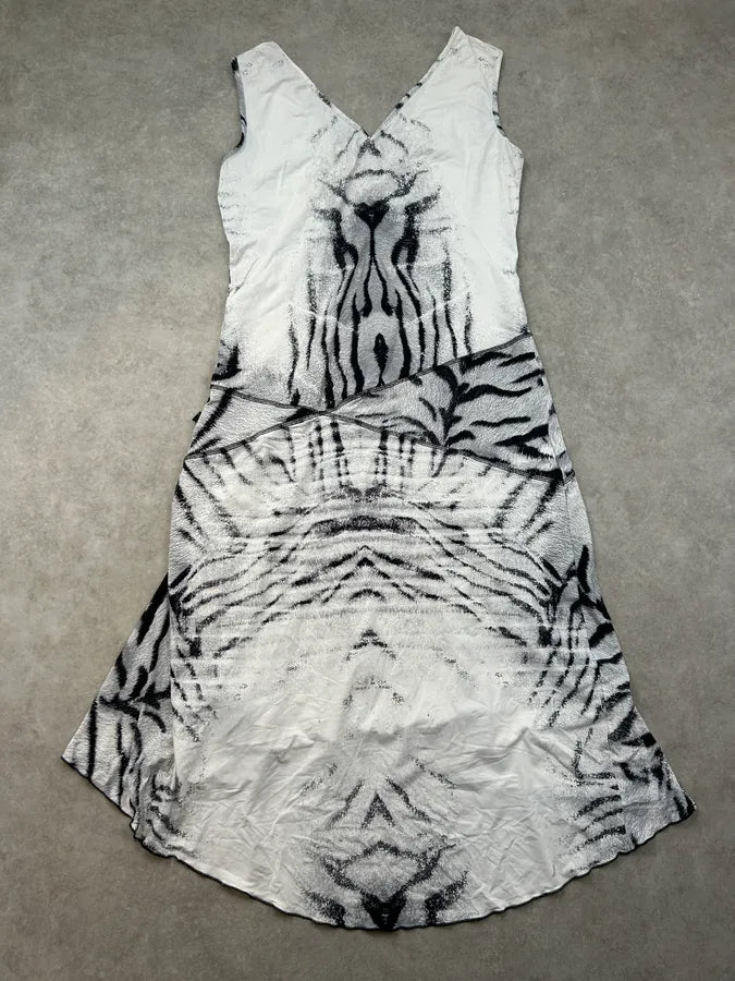 2000s Cavalli White Zebra Black & White Savage Dress Jfskfzr 8