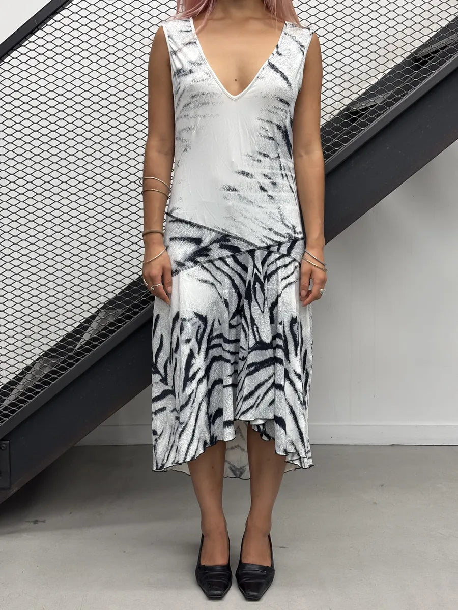 2000s Cavalli White Zebra Black & White Savage Dress Jfskfzr 0