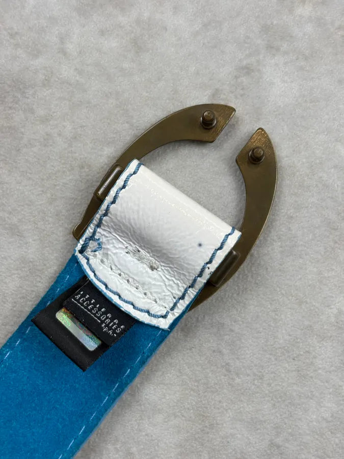 2000s Cavalli White Leather Contrast Stitch Belt QSwRQtu 9