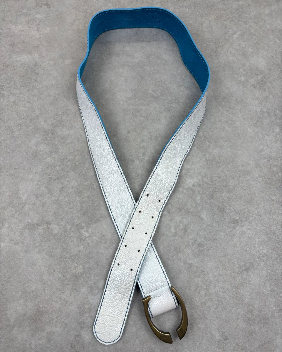 2000s Cavalli White Leather Contrast Stitch Belt QSwRQtu 2