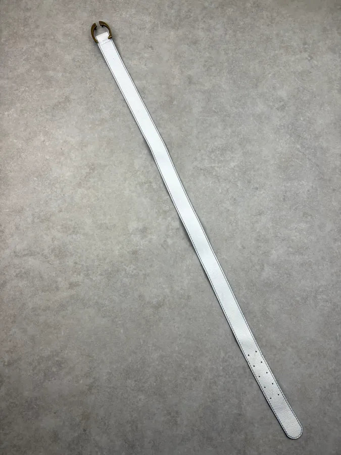 2000s Cavalli White Leather Contrast Stitch Belt QSwRQtu 6