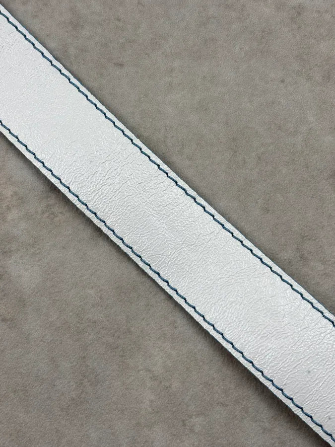 2000s Cavalli White Leather Contrast Stitch Belt QSwRQtu 5