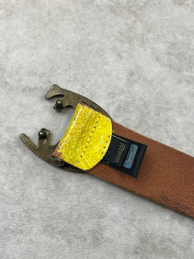 2000s Cavalli Yellow Eroded Leather Double Buckle Belt iQKtNOk 7