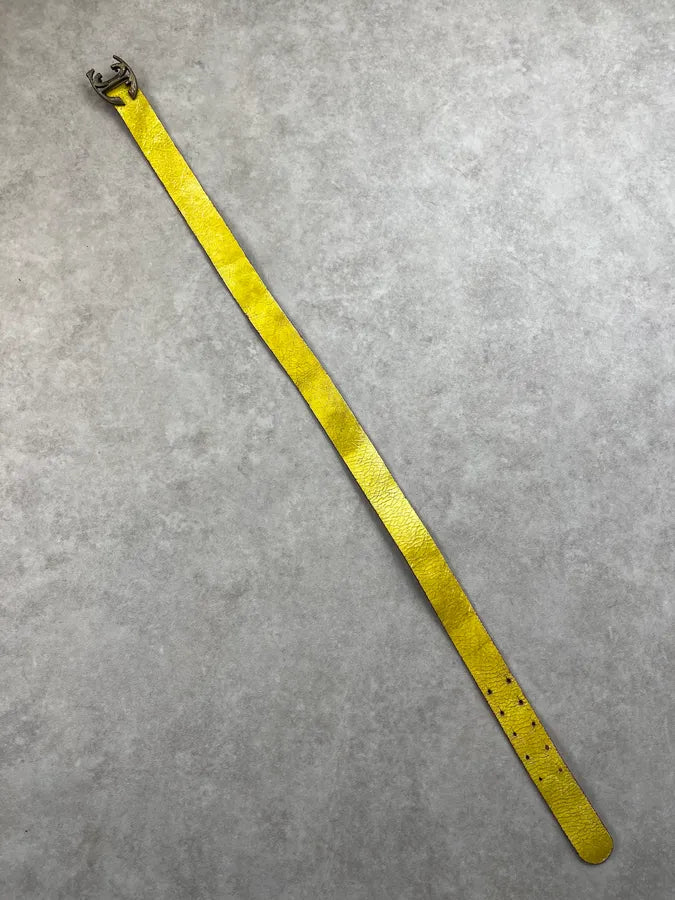 2000s Cavalli Yellow Eroded Leather Double Buckle Belt iQKtNOk 5