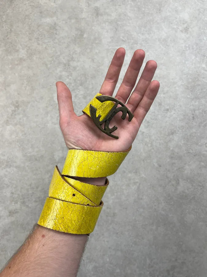 2000s Cavalli Yellow Eroded Leather Double Buckle Belt iQKtNOk 2