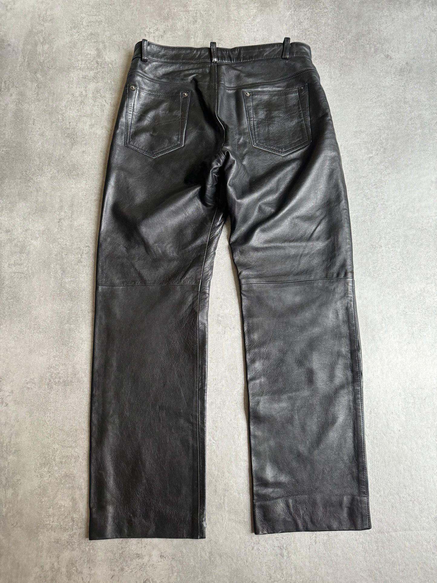 AW2001 Prada Black Premium Runway Leather Pants (M) - 6