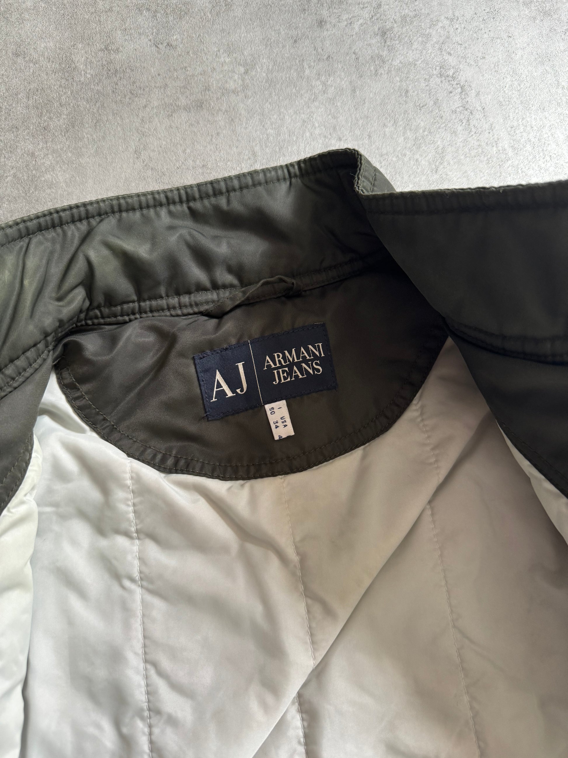 2000s Armani Utility Zippers Olive Bomber Jacket (M) - 7