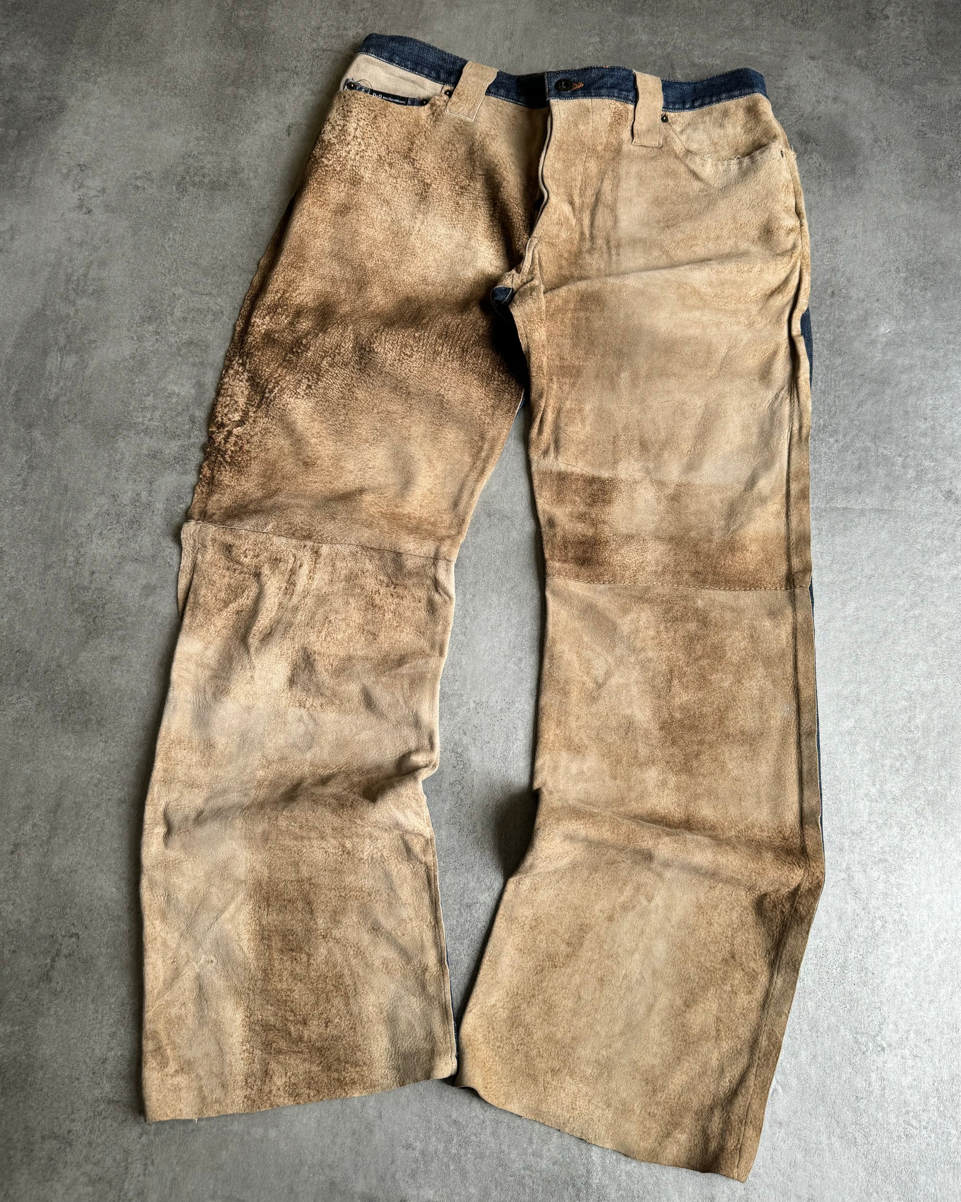 2000s Dolce & Gabbana Hybride Suede Leather Denim Pants (M) - 4