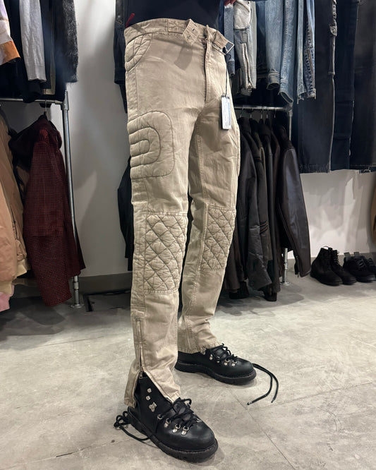 2000s Prada Beige Moto Padded Biker Soft Pants (S) - 1