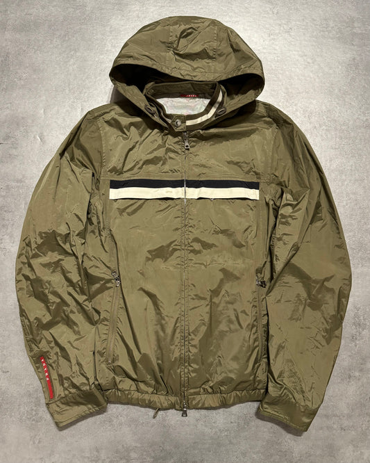 2000s Prada Linea Rossa Olive Hooded Windbreaker Jacket (M) - 1