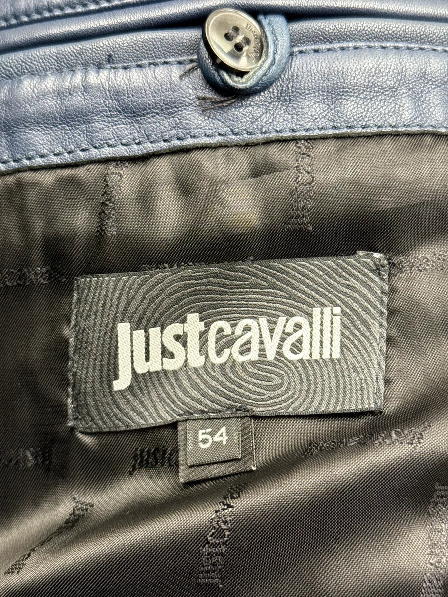 SS2015 Cavalli Dark Navy Leather Crocodile Effect Biker Leather Jacket kBnLzaPs 8