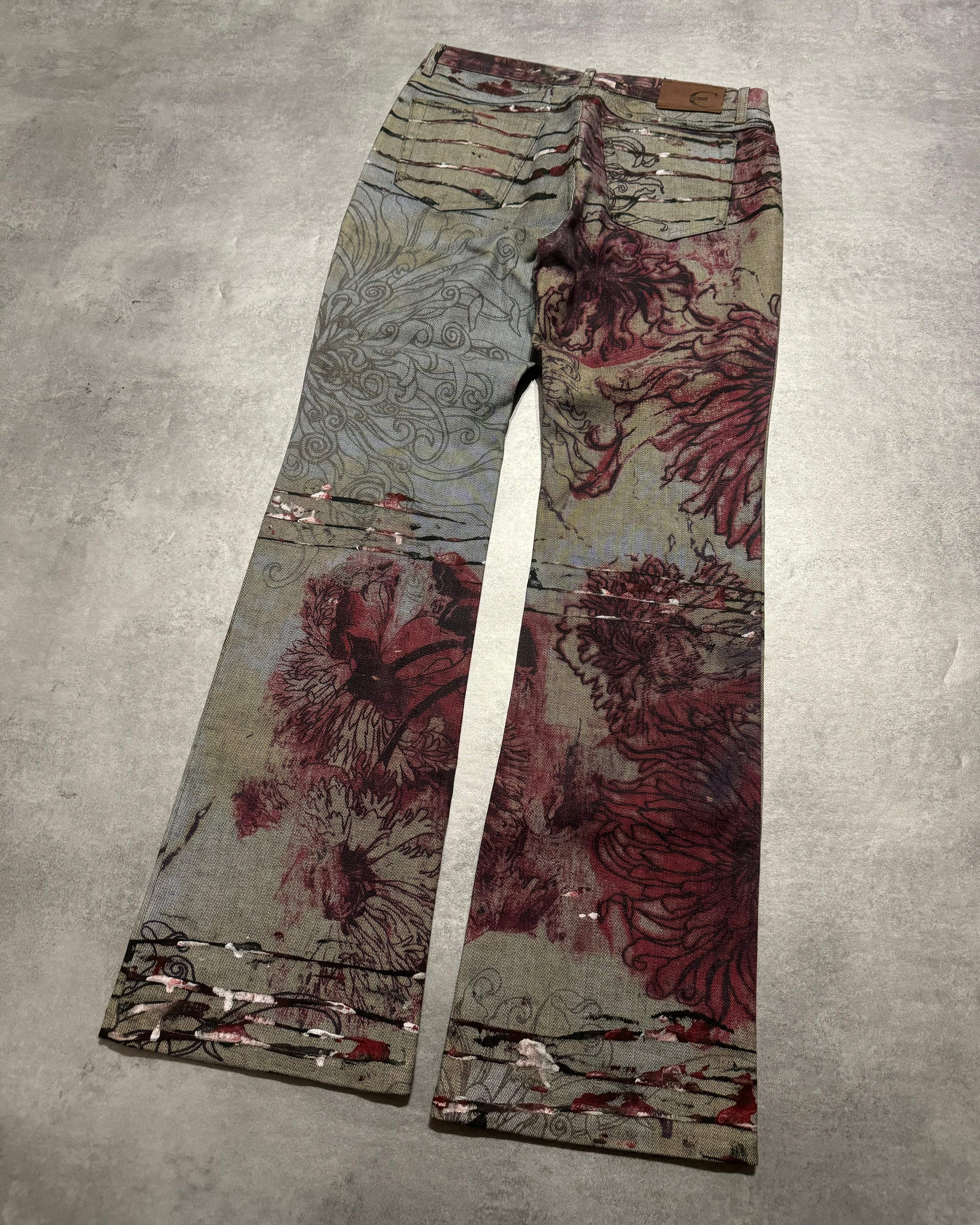 2000s Cavalli Scar Nature Flowers Grey Pants (S) - 5