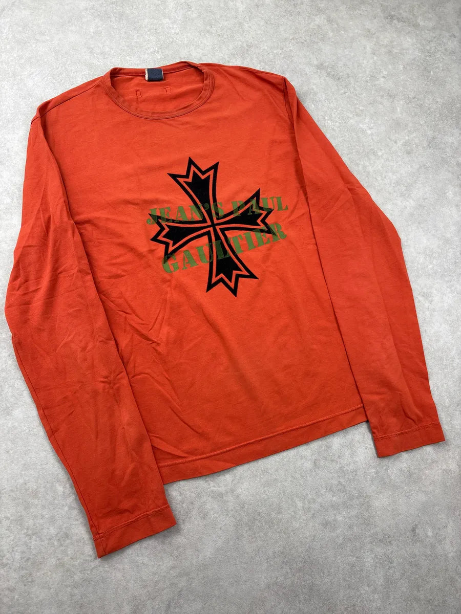 2000s Jean Paul Gaultier Orange Cross Longsleeve kELlsFkm 3