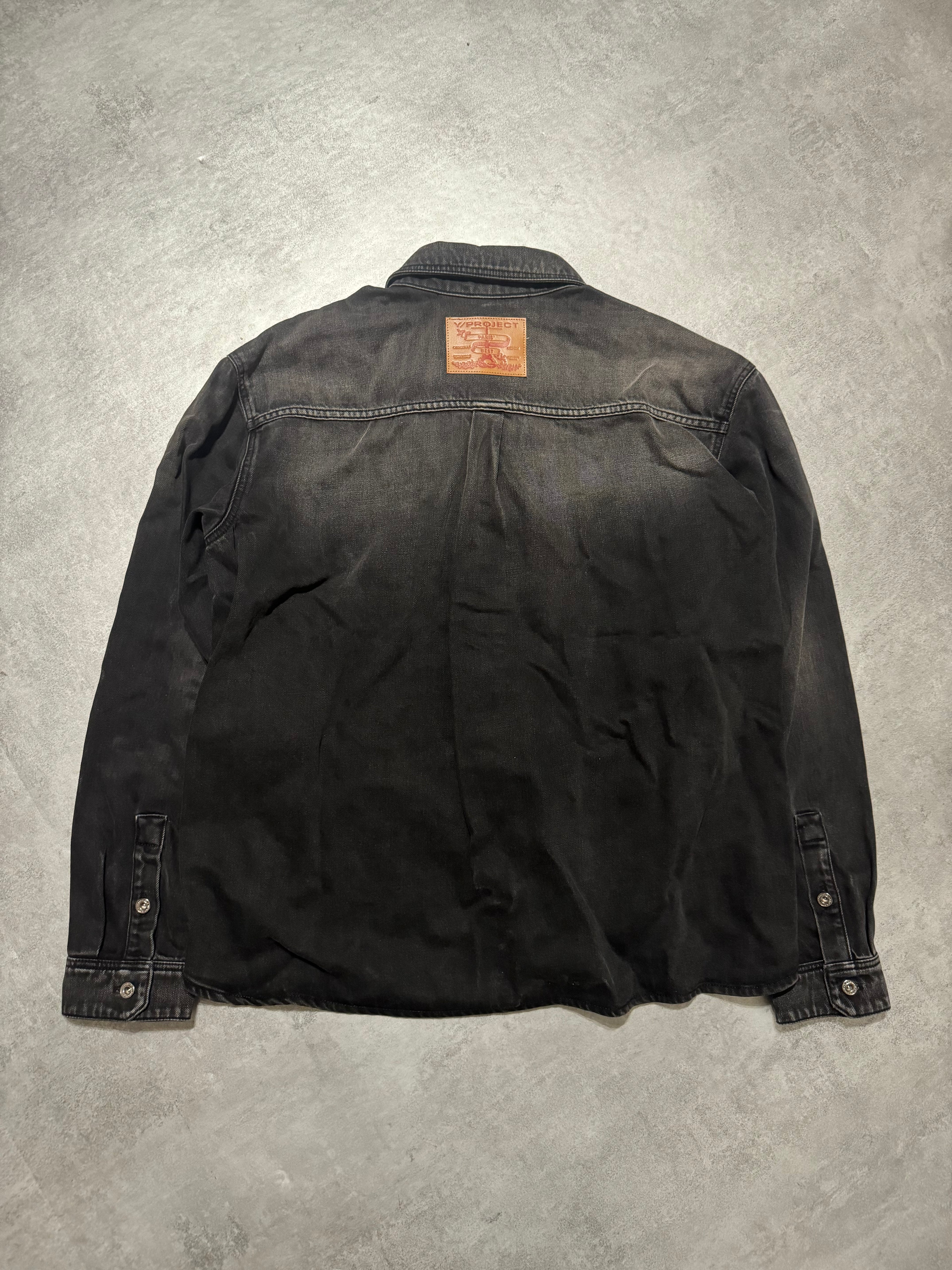 FW2023 Y/Project Grey Denim Distressed Logo Shirt (S/M) - 2