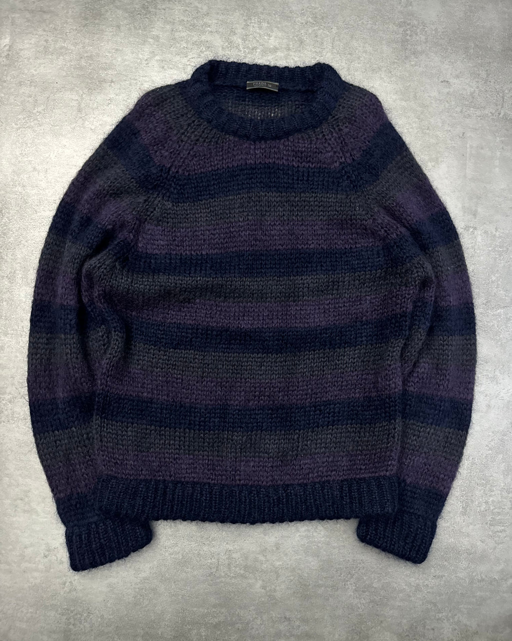 2000s Prada Mohair Striped Purple Dark Relaxed Cozy Sweater (M) - 3