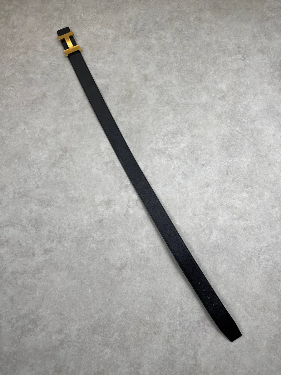 Hermès Black Leather Golden H Buckle Belt kGZQGHMq 6