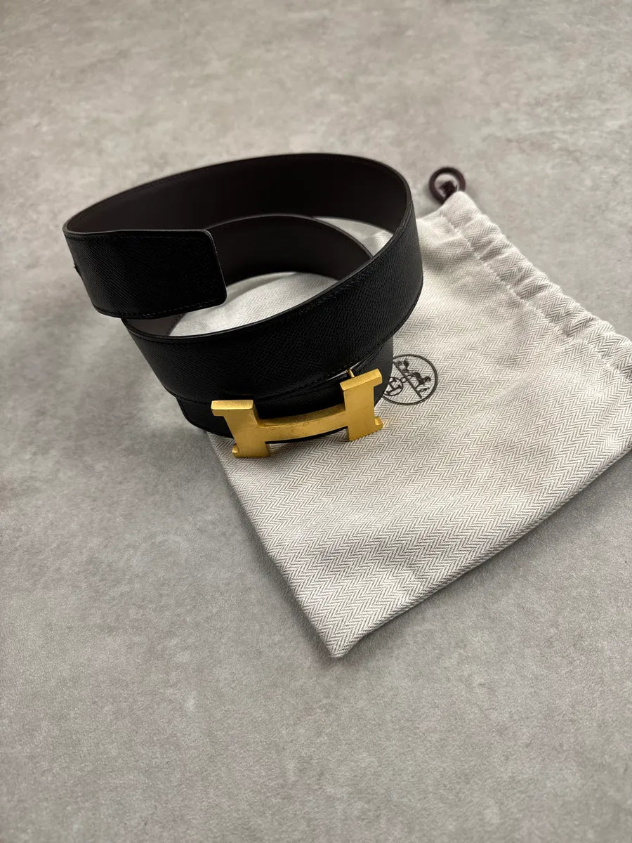 Hermès Black Leather Golden H Buckle Belt kGZQGHMq 7