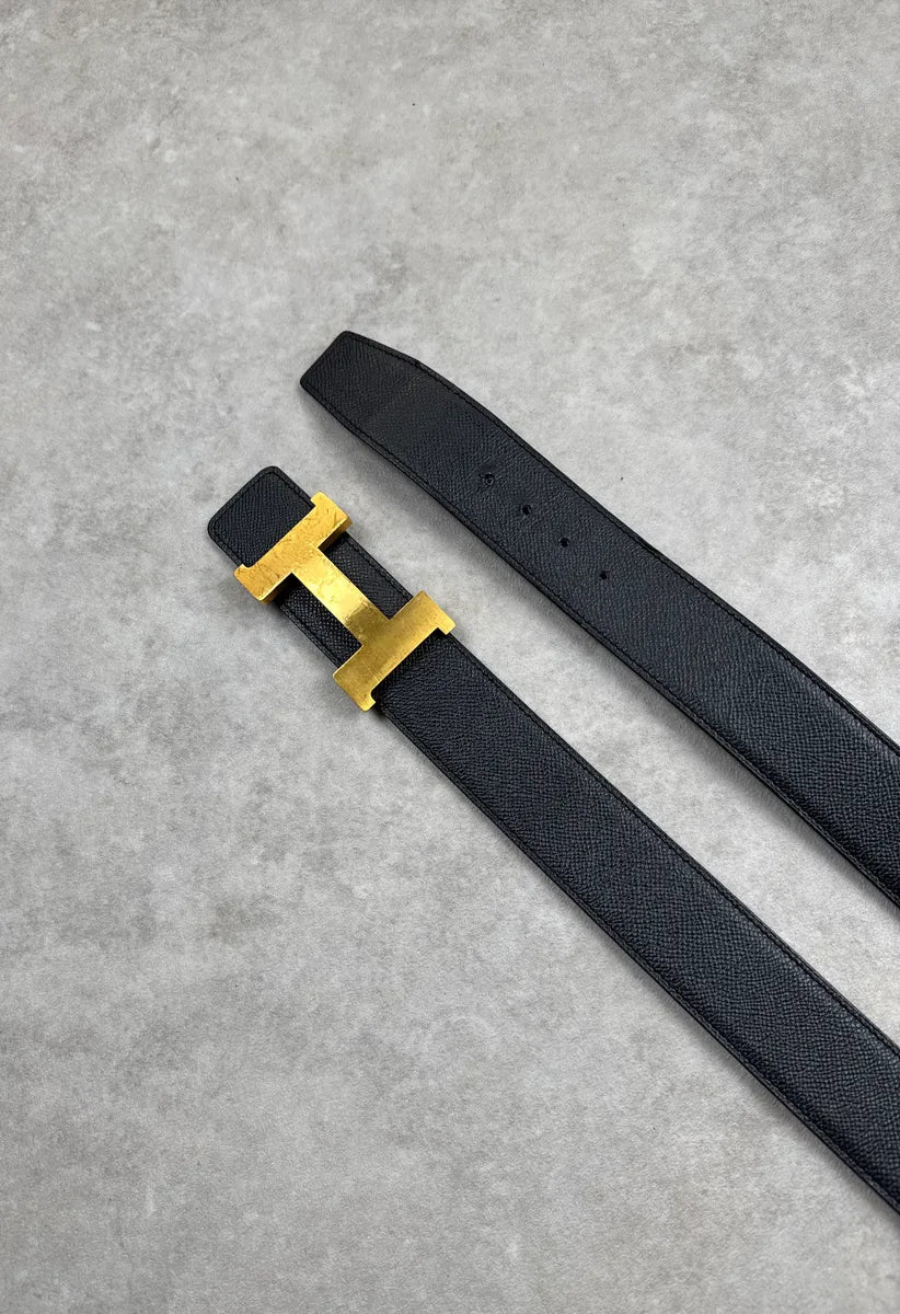 Hermès Black Leather Golden H Buckle Belt kGZQGHMq 1