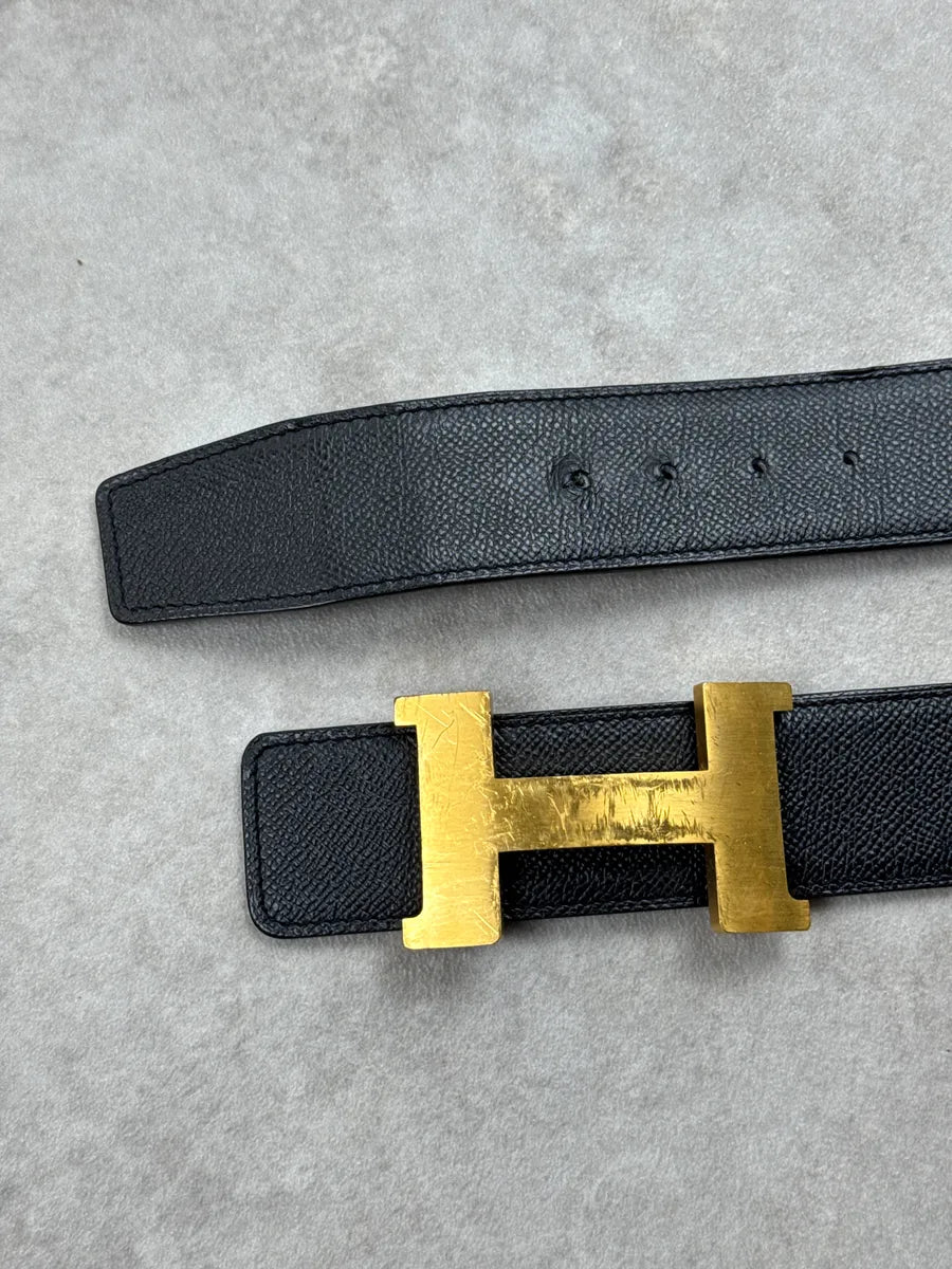Hermès Black Leather Golden H Buckle Belt kGZQGHMq 3