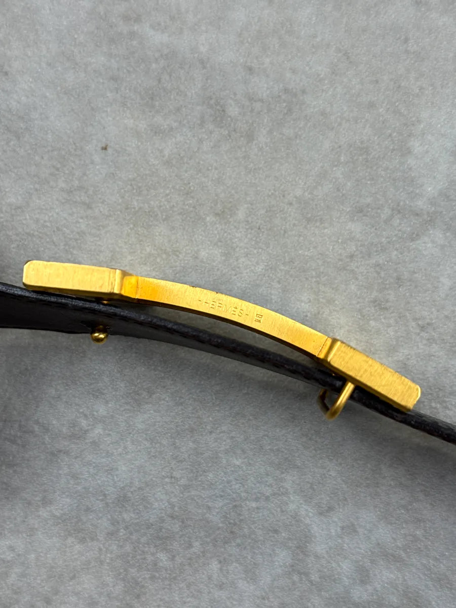Hermès Black Leather Golden H Buckle Belt kGZQGHMq 4