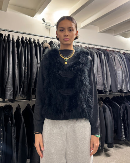 SS2014 Emporio Armani Black Ostrich Feathers Fur Vest (XS) - 2