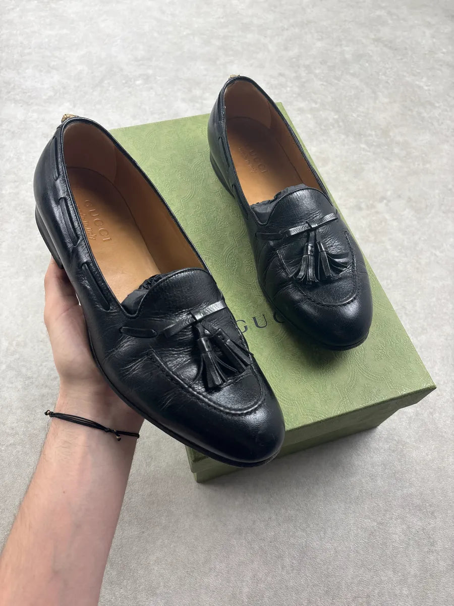 2000 Gucci Black Leather Tassel Loafers LknXrum 0