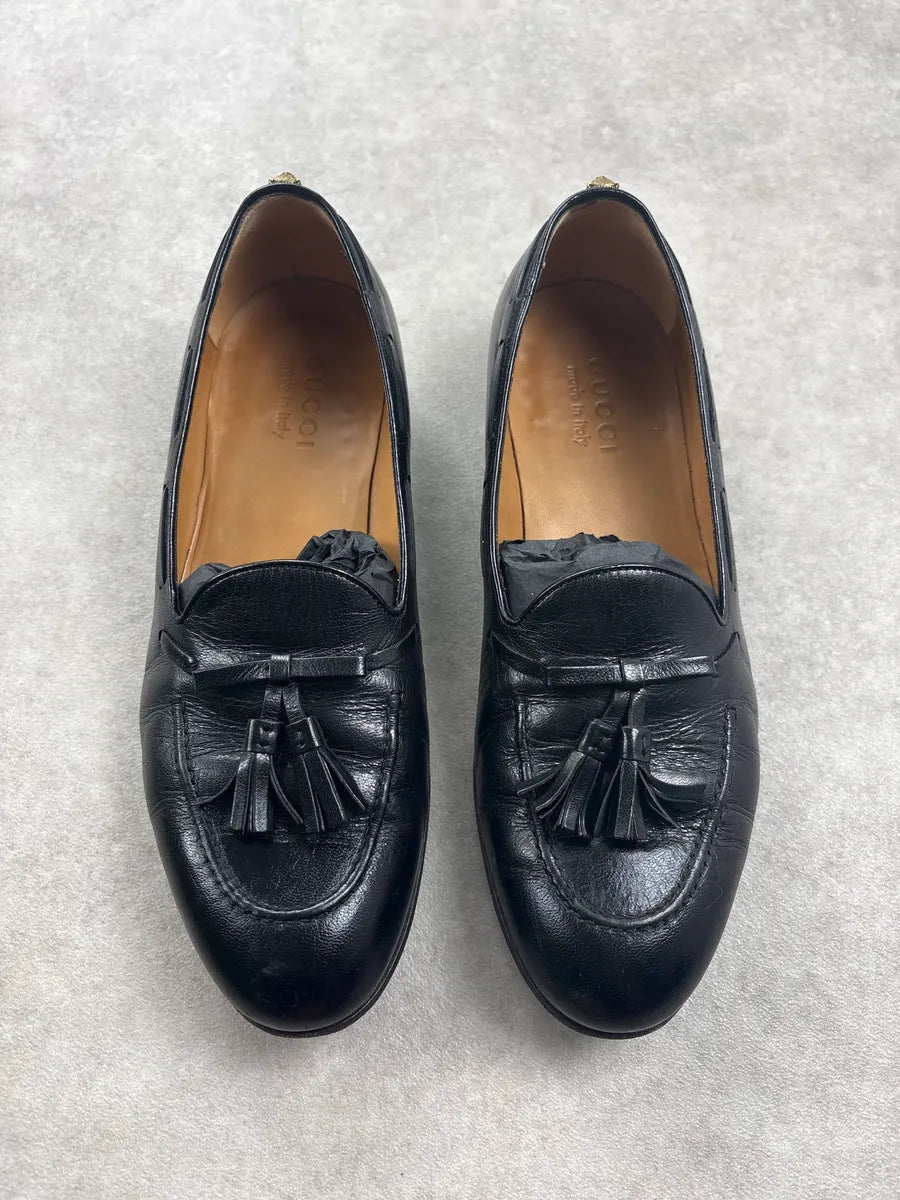 2000 Gucci Black Leather Tassel Loafers LknXrum 1