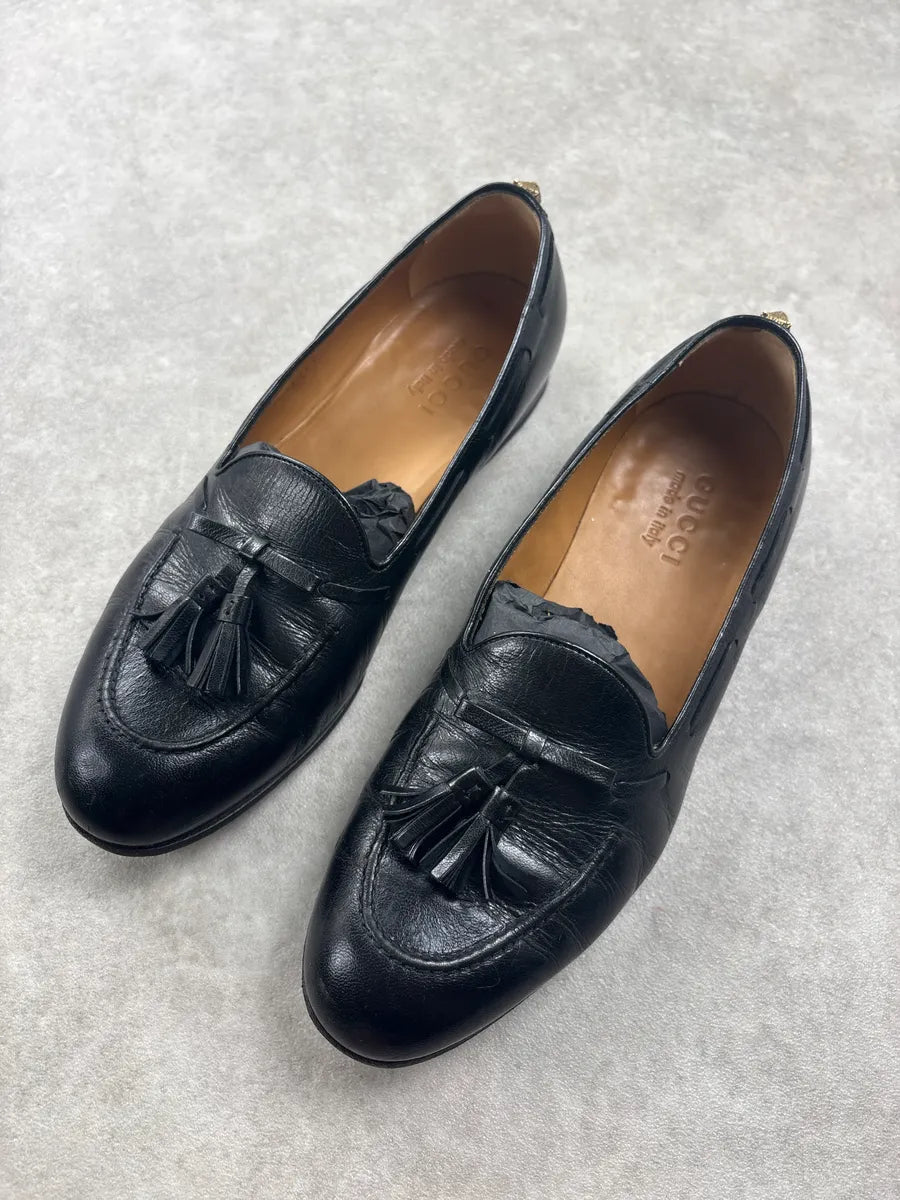 2000 Gucci Black Leather Tassel Loafers LknXrum 2