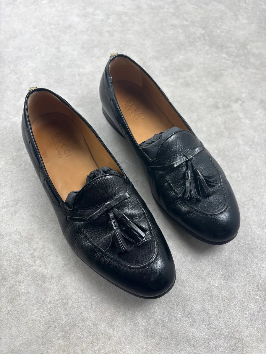 2000 Gucci Black Leather Tassel Loafers LknXrum 3