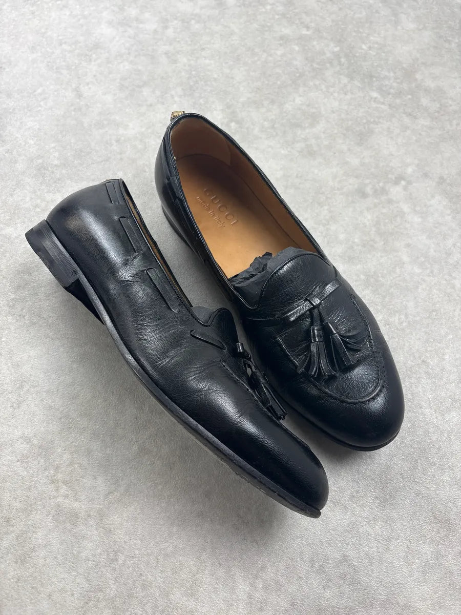 2000 Gucci Black Leather Tassel Loafers LknXrum 4