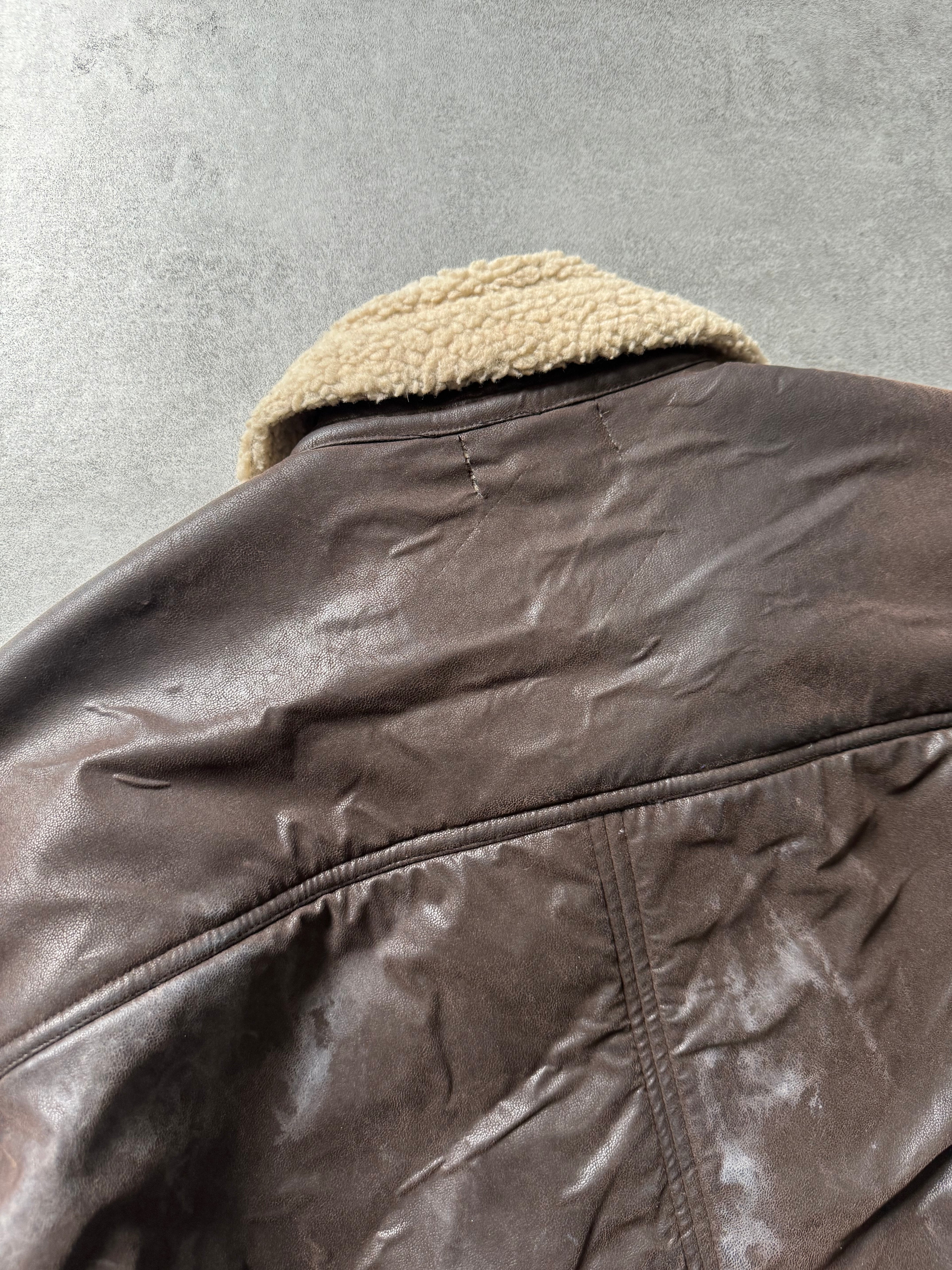 1990s Armani Shearling Brown Leather Jacket (L) - 9