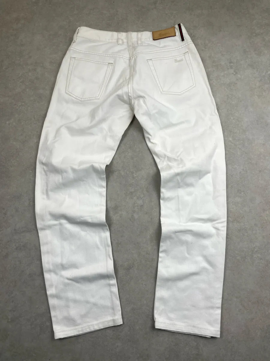 2010s Gucci White Denim Script Jeans kKiZXWGK 4