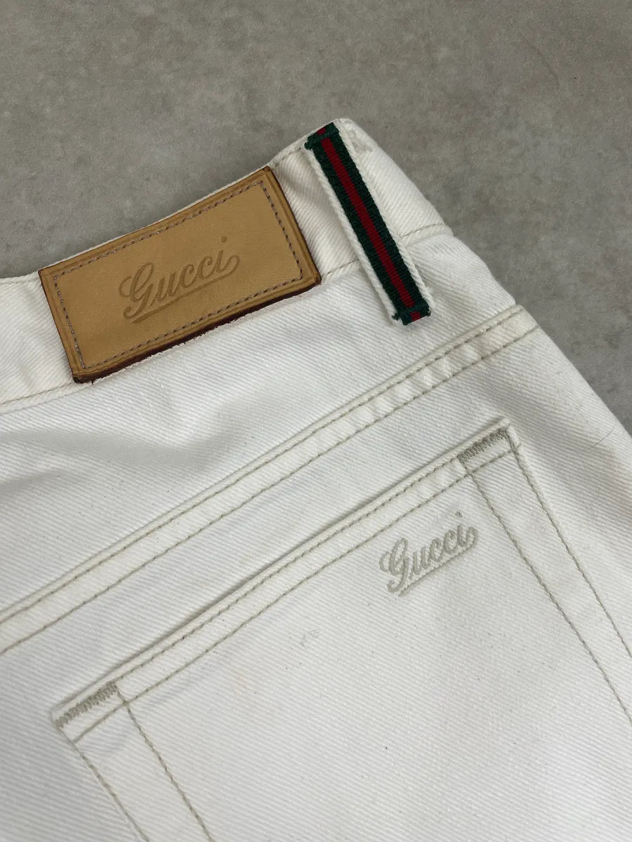2010s Gucci White Denim Script Jeans kKiZXWGK 6