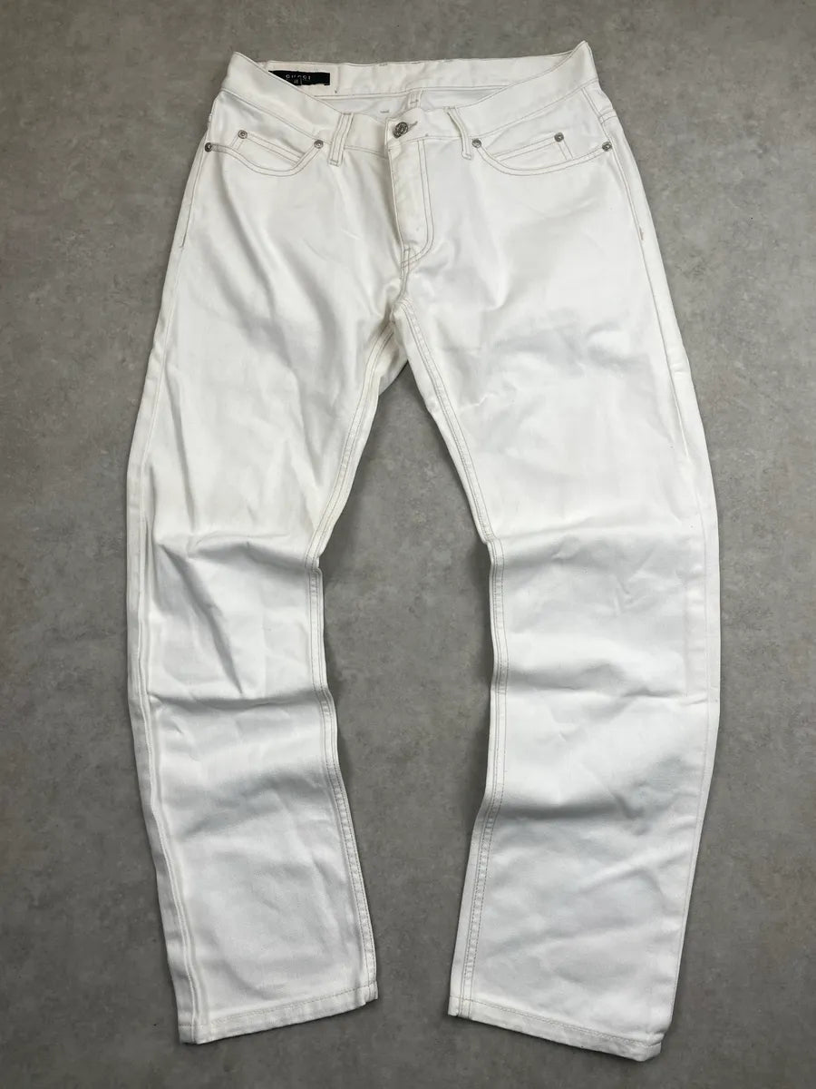2010s Gucci White Denim Script Jeans kKiZXWGK 3